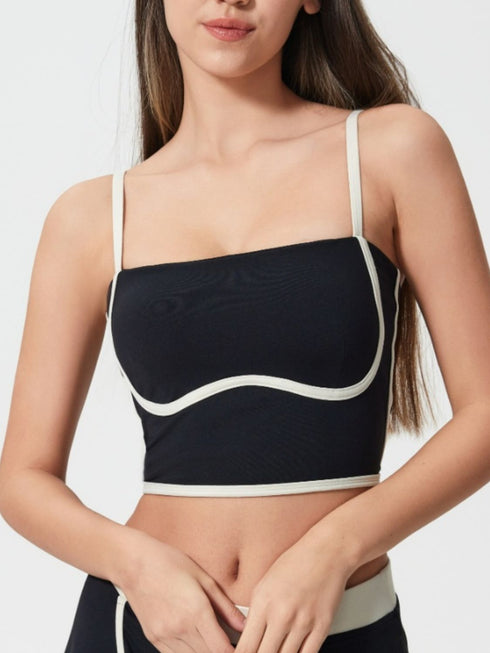 Millennia Contrast Trim Square Neck Active Cami with Detachable Chest Pads - Odaingerous